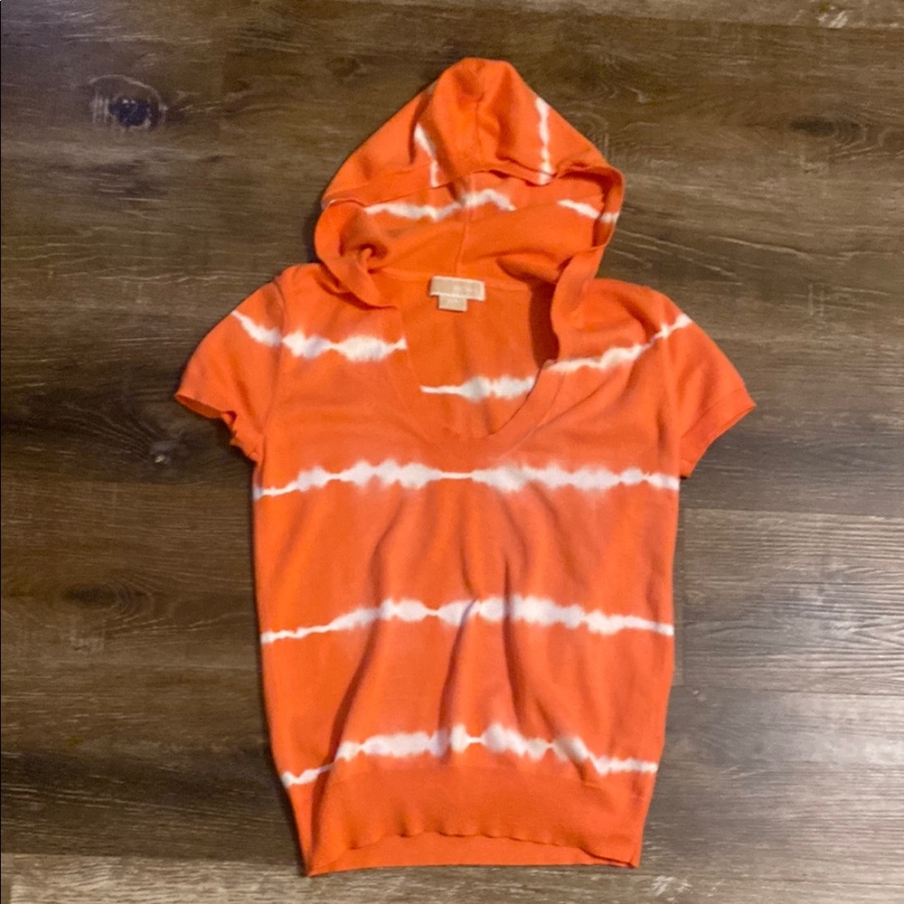 Michael Kors Orange and White Tie-Dye Top